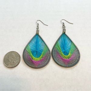 Woven String Pink/Blue/Green Earrings